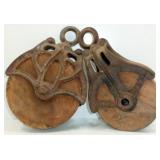 2 Wood Wheel Pulleys 2 Wood Wheel Pulleys