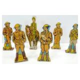 Six WWI Metal Soldiers Marked Marx Toys