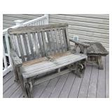 Rustic Redwood Glider with side table as is on