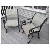 Pair Iron frsme patio chairs  and a metsl round