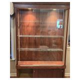 Oak Lighted Display Cabinet , sliding glass doors