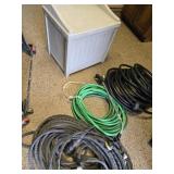 3 Garden Hoses,  plastic hose box and a