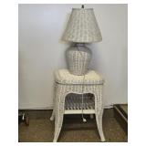 White Wicker Lamp table and wicker table lamp