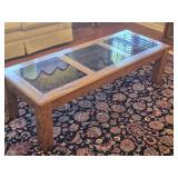 Oak 3 glass top coffee table  look at pictures