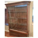 Oak Lighted Display Cabinet , sliding glass doors