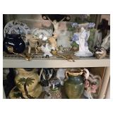 Large Lot- pig figures, 2 brass candle sconces,