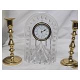 Waterford Germany  Crystal Clock  and a pair brass