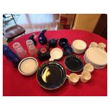 Stoneware china: 5 Mikasa cobalt blue plates & 2