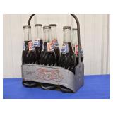 Vintage Pepsi-Cola metal 6 bottle carrierplus the