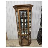 Oak Lighted Corner Display Cabinet , beveled