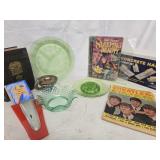 Lot - 3 pieces Depression Glass,  glass frog,
