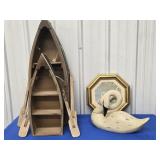 Lot -  2 Boat shelves, wood swan and Octagonic