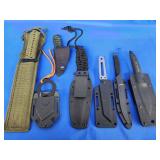 7 sheath knives.  Boots and survival style.