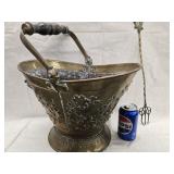 Brass Coal Scuttle Bucket dmbossed with grapevine