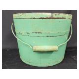 Vintage wood sugar bucket with wood cover.  Wire