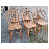 6 oak spindle bow back chairs.