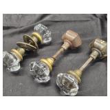 3 Vintage Door Knob sets one set  Glass on both