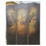 3 Section Handpainted Dressing Screen,  depicting