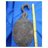 Large single wheel block and tackle.   Look at