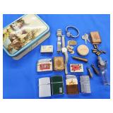 5 vintage lighters, 2 leather match holder books,