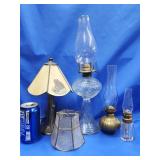 3 kerosene lamps: pressed glass swirl pattern,