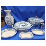 Antique blue decorated soup tureen with CRACK has