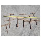 10 Antique T handle wood augers.   As found rough