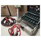 2 Jumper Cable sets , tackle box , lead sinkers ,