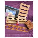Teak 4 bottle holder, 4 slot wine glasses rack,