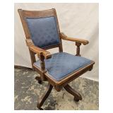 Eastlake Style Oak Desk armchair,  upholstered