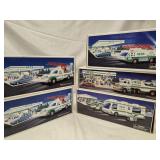5 HESS Toy Trucks with boxes- 2 Rescue Trucks ,