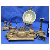 Brass Double  Inkwell  and pen rest Stand, 2