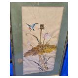 P. Chan painting on cloth , signed , Birds and
