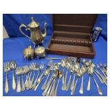 Stainless steel flatware,  Silver plate teapot,