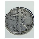 1942 S  Walking Liberty Silver Half dollar coin.