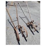 2 antique push culavators.  16" wheels and 14"