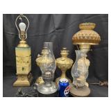 6 Lamps - 2 Brass English Style Rayo oil lamps ,