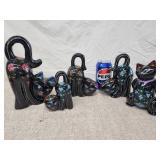 5 Black laqucar wood cats with floral decor.  .