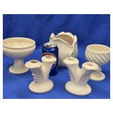 5 Pottery pieces- Stangl Tulip pot, Florentine