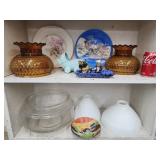 Fish bowl,  2 milkglass waffle pattern torchiere
