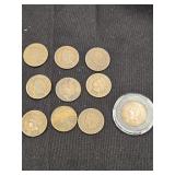 15 Coins - Silver 1945  Mercury Dime , 10 Indian