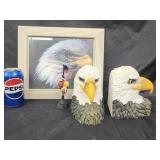 Pair of Bald Eagle resin bookend bust, print of