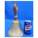 Vintage Brass school hand bell.  11.5" H.  Wood