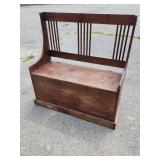 Pine bench seat with lift seat.  Rod back. 40" H