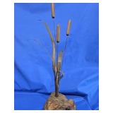 MCM Sculpture  Cattails , 3 wood cattails , metal