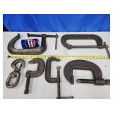 5 Clamps & 1 swivel hoist hook.  #108 Jorgensen,