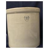 White Stoneware Crock has Keystone with a 5  on