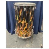 Tom Floor Drum black and yellow flame graphics,