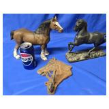 3 Horse figures  - Cast Iron 9" Cllydesdale