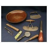 Old Tools - 10" Redware plate , 1 wood handle